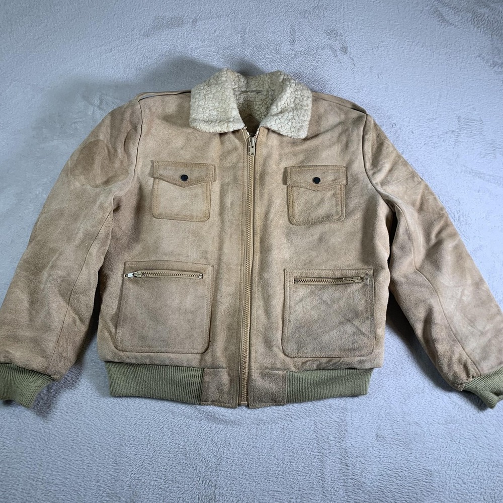 Vintage Repage Jacket Mens Medium Tan Suede Leather Sherpa Lined Bomber‎ 80s